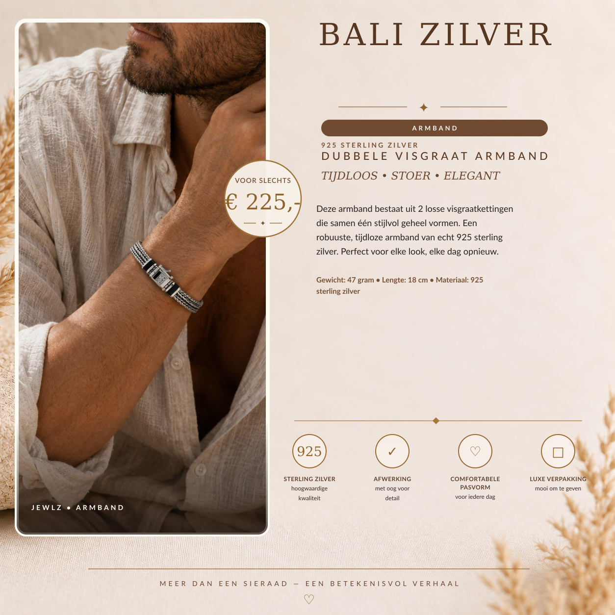 Dubbele zilveren visgraat armband