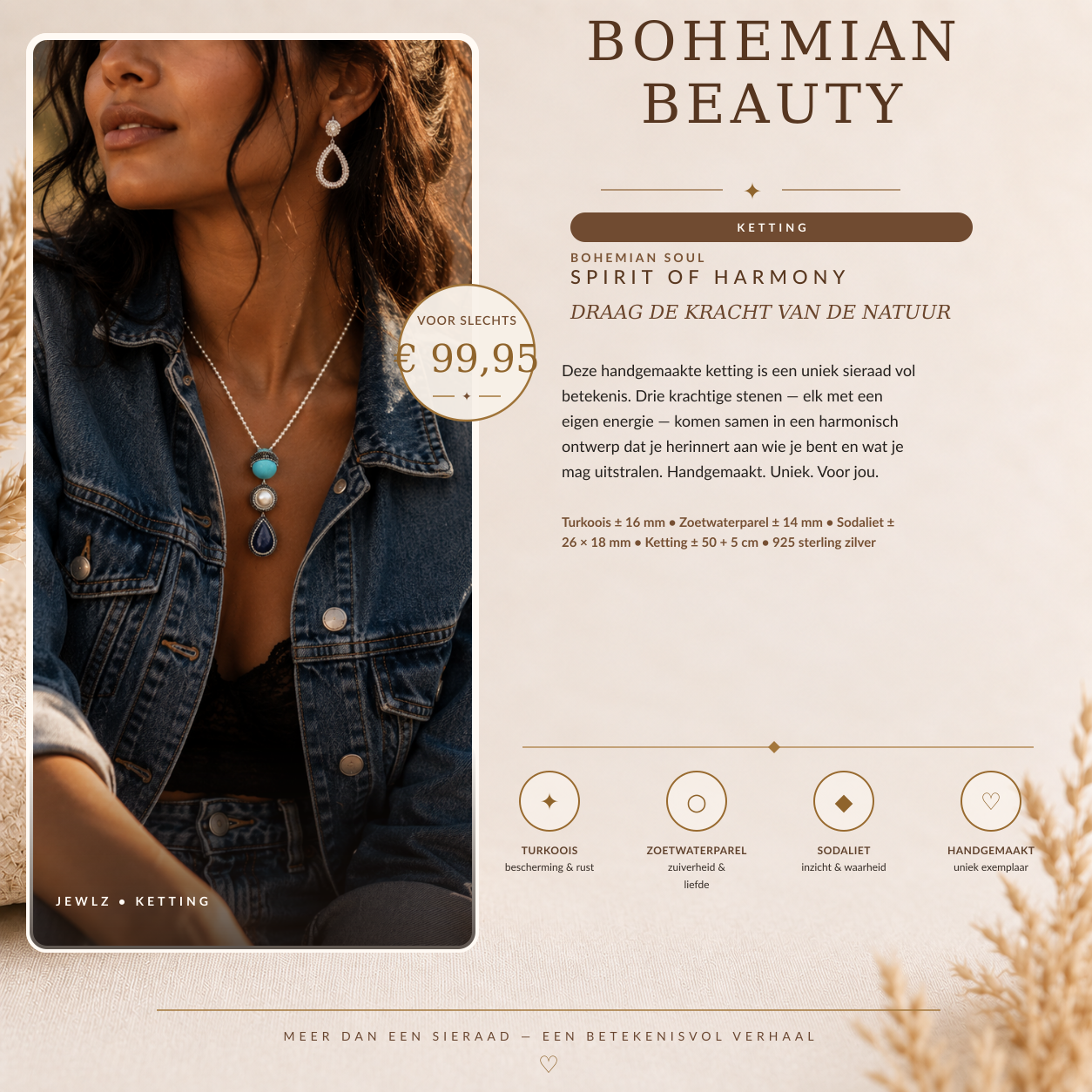 Statementketting met blauwe steen en parels