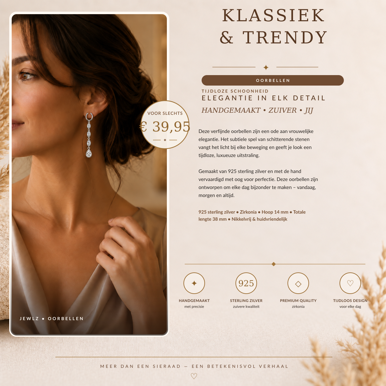 Elegantie in elk detail: collectiekaart met draagfoto, tekst, specificaties en prijs