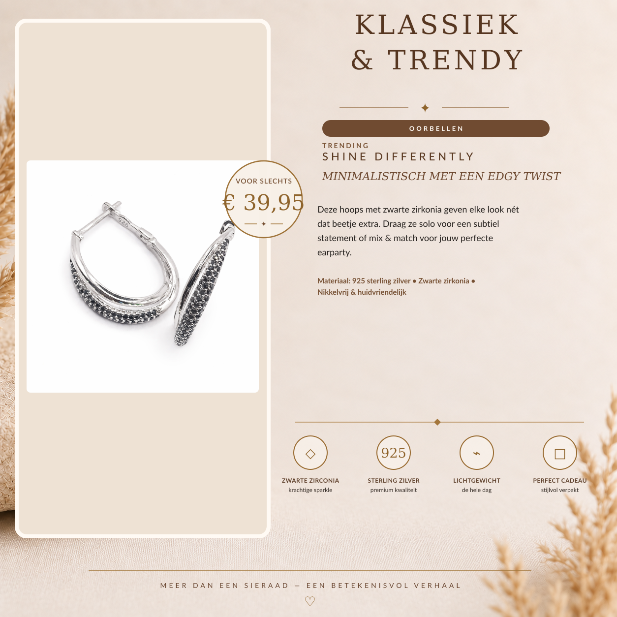 Zilveren oorringen met zwarte steentjes