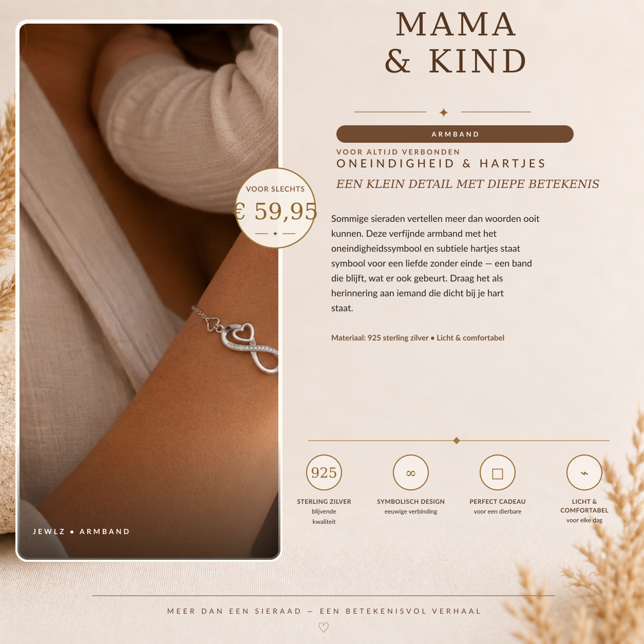 Zilveren infinity armband met hartjes