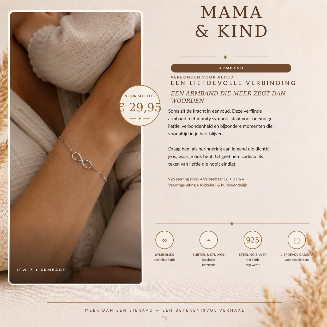 Een liefdevolle verbinding: collectiekaart met productfoto, tekst, specificaties en prijs