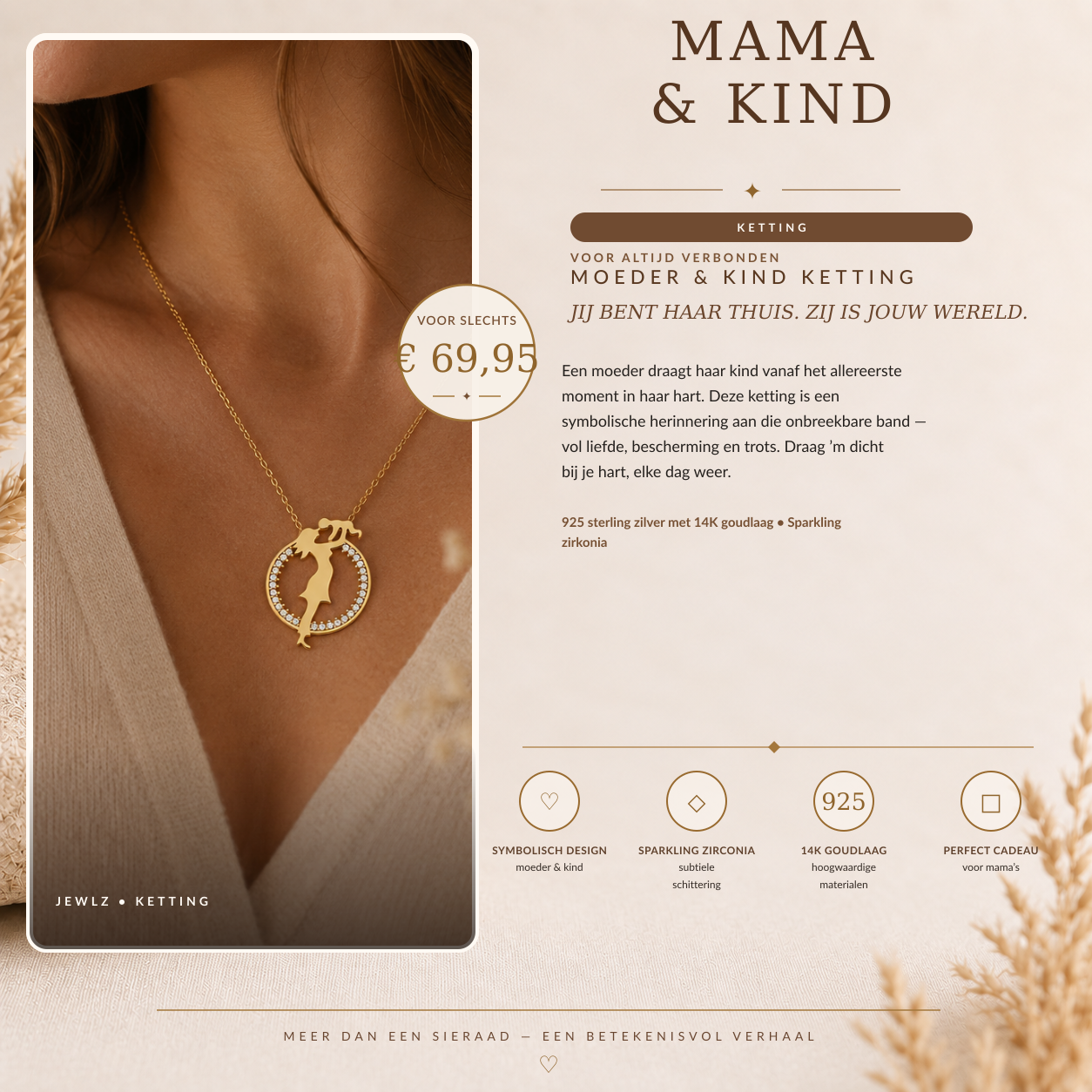 Vergulde moeder en kind ketting